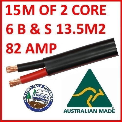15 METRES X 6B&S TWIN CORE CABLE DUAL BATTERY SYSTEM 12V 6 B&S 10M 125 AMP 125A
