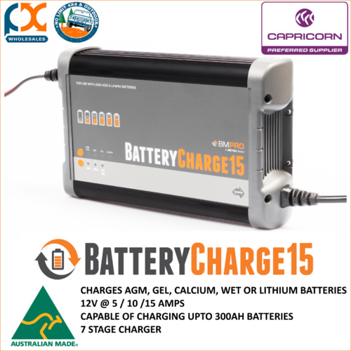 BATTERY CHARGER 15AMP AGM GEL CALCIUM WET OR LITHIUM AUSTRALIAN MADE! BMPRO