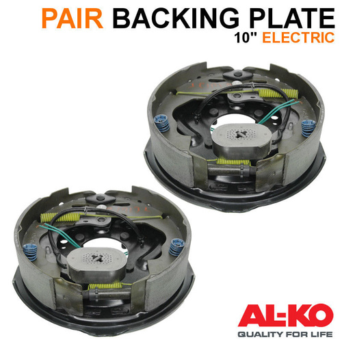 PAIR ALKO 10" ELECTRIC TRAILER BACKING PLATES WITH HANDBRAKE LEVER 250X5MM