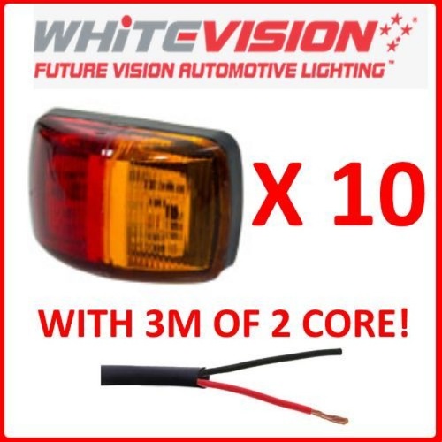 10 X WHITEVISION LED RED  AMBER SIDE MARKER 3M OF WIRE LIGHT CARAVAN TRAILER