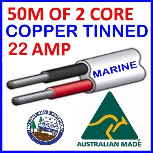 50M OF 2 CORE 4MM WIRE MARINE TINNED COPPER TRAILER CABLE BOAT 12V TWIN METRES