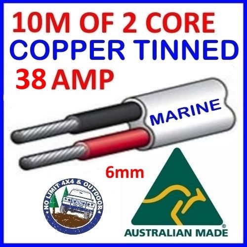 6MM MARINE TWIN CORE CABLE x 10 METRE ROLL 10M SHEATH WIRE DUAL BATTERY 12V 2