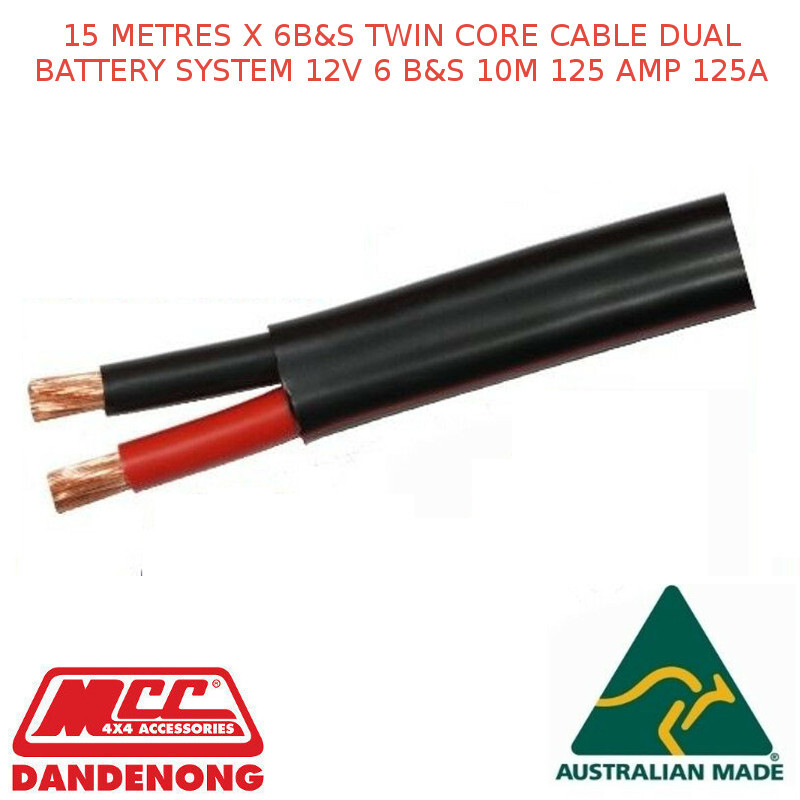 igualdad Leeds Anguila 15 METRES X 6B&S TWIN CORE CABLE DUAL BATTERY SYSTEM 12V 6 B&S 10M 125 AMP  125A - Tycab