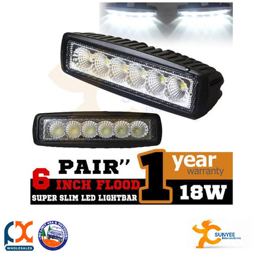 SUNYEE 2X 6INCH 18W LED WORK LIGHT BAR DRIVING LAMP FLOOD TRUCK OFFROAD UTE 4WD