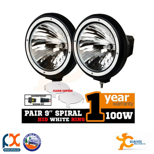 SUNYEE PAIR 9INCH WHITE RING 100W SPIRAL HID XENON DRIVING LIGHTS OFFROAD