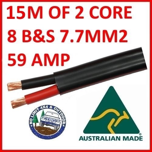 15m METER 8mm 8 B&S TWIN CORE DOUBLE INSULATED CABLE COPPER 12V WIRE DC-DC