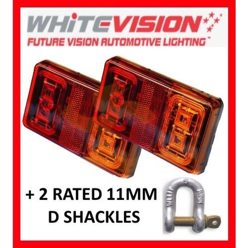 PAIR OF SUBMERSIBLE LED TRAILER LIGHTS  2 x 11MM RATED D SHACKLE TAIL BOAT