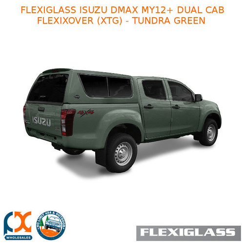 FLEXIGLASS ISUZU DMAX MY12+ DUAL CAB FLEXIXOVER LIFT UP WINDOOR X 2 (XTG) - TUNDRA GREEN 