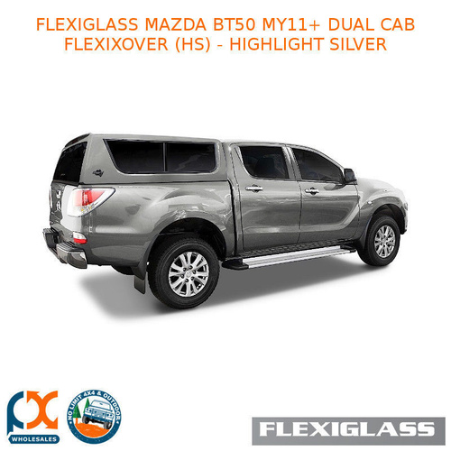 FLEXIGLASS MAZDA BT50 MY11+ DUAL CAB FLEXIXOVER SLIDING WINDOW X 1 / LIFT UP WINDOOR X 1 (HS) - HIGHLIGHT SILVER
