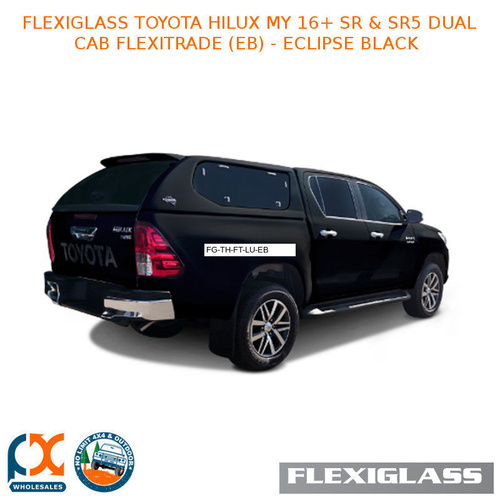 FLEXIGLASS TOYOTA HILUX MY 16+ SR & SR5 DUAL CAB FLEXITRADE LIFT UP WINDOOR X 2 (EB) - ECLIPSE BLACK 