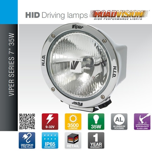 ROADVISION 7" HID CHROME 35W SPREAD BEAM ROUND DRIVING LAMP HID 9-32V