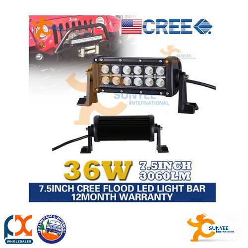 SUNYEE 7.5INCH 36W CREE LED WORK FLOOD LIGHT BAR DRIVING OFFROAD