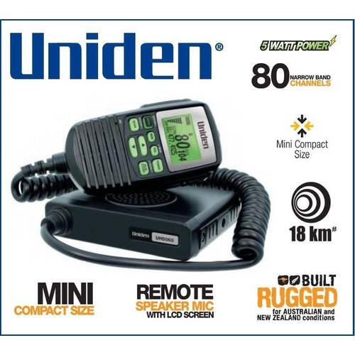 UNIDEN UH5060NB UHF CB RADIO 5 WATT REMOTE MICROPHONE NEW 80CH TWO WAY 4WD 2 HD 