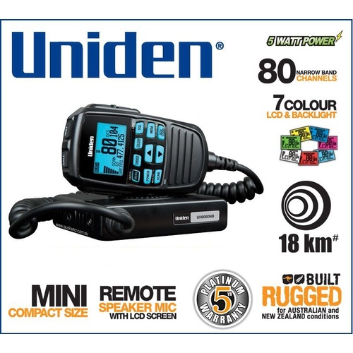 UNIDEN UH8060S -NB *NEW* UHF CB RADIO 5 WATT REMOTE MICROPHONE 80CH TWO WAY 4WD