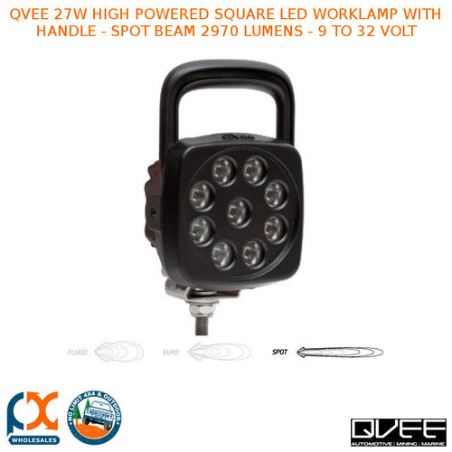 QVEE 27W HIGH POWERED SQUARE LED WORKLAMP WITH HANDLE SPOT BEAM 2970 LUMENS