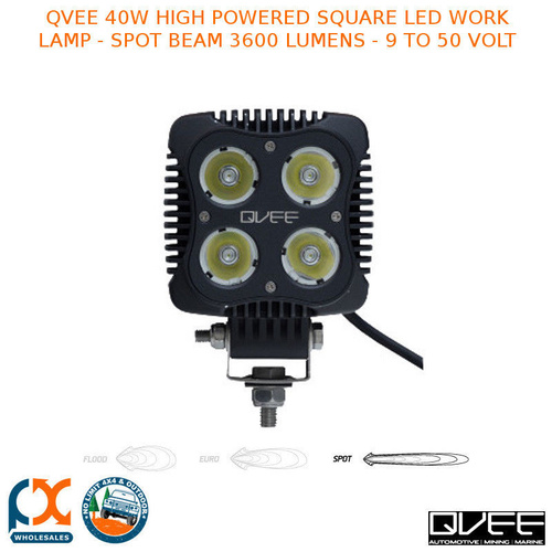 QVEE 40W HIGH POWERED SQUARE LED WORKLAMP SPOT BEAM 3600 LUMENS 9 TO 50 VOLT