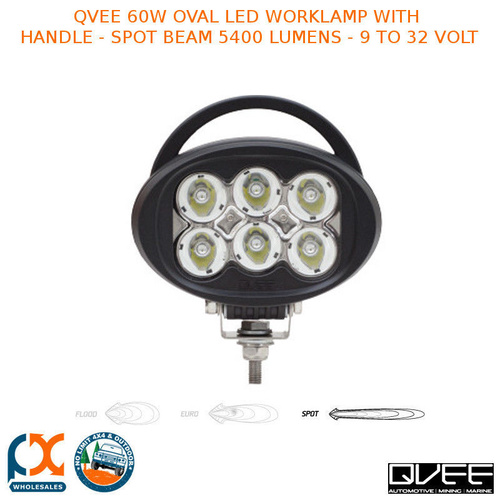 QVEE 60W OVAL LED WORKLAMP WITH HANDLE - SPOT BEAM 5400 LUMENS - 9 TO 32 VOLT