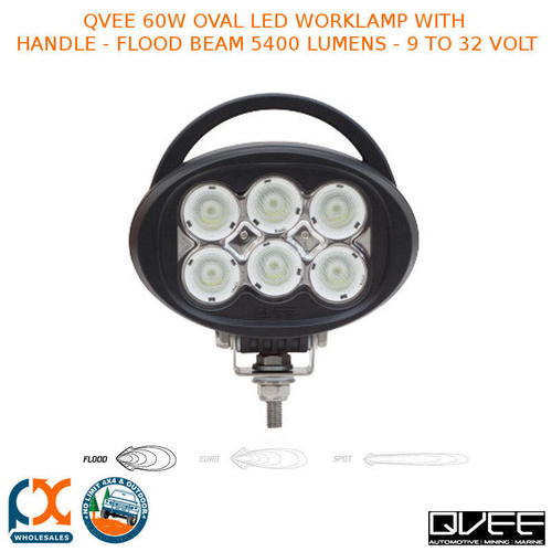 QVEE 60W OVAL LED WORKLAMP WITH HANDLE FLOOD BEAM 5400 LUMENS 9 TO 32 VOLT