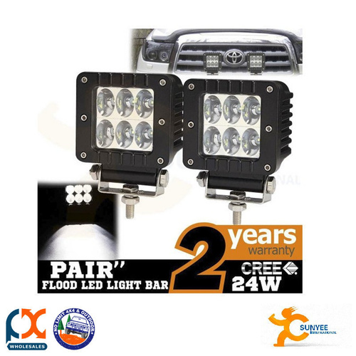 SUNYEE PAIR CREE 24W LED WORK LIGHT BAR LAMP FLOOD OFFROAD ATV BOAT
