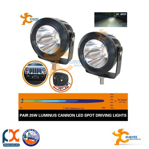 SUNYEE PAIR 25W CANNON LED SPOT DRIVING LIGHTS WORK LAMP OFFROAD