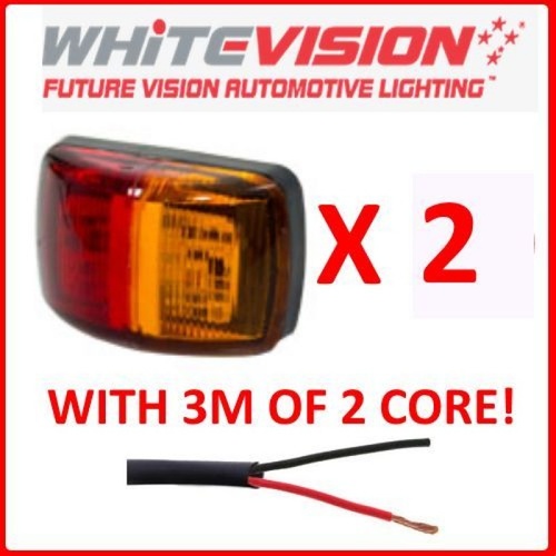 2 x WHITEVISION LED RED  AMBER SIDE MARKER WITH 3M OF WIR LIGHT CARAVAN TRAILER