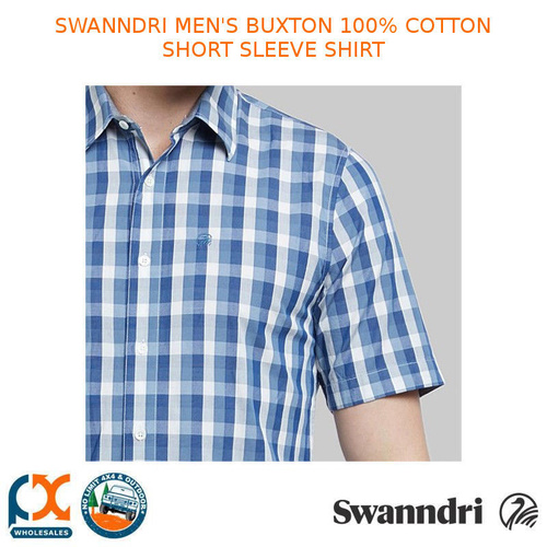 SWANNDRI MEN'S BUXTON 100% COTTON SHORT SLEEVE SHIRT [Colour: White Blue Slate] [Size: S]