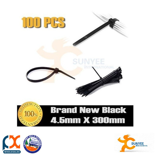 SUNYEE 100PCS BLACK NYLON CABLE TIES (4.5MM x 300MM) GOOD QUALITY UV STABILISED