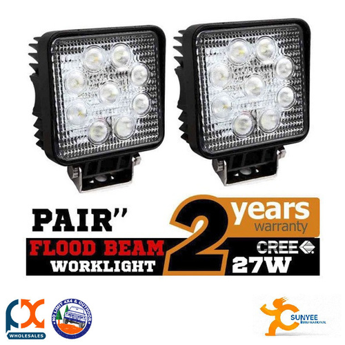 SUNYEE 2X 27W CREE LED WORK OFFROADS LAMP LIGHT FLOOD 4WD 4X4 SQUARE