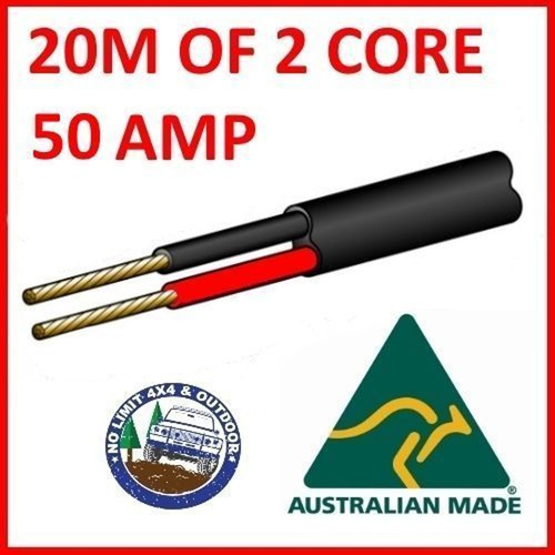 20M OF 2 CORE 50 AMP 6MM WIRE CABLE TRUCK TRAILER BOAT CAR WIRING LIGHT ROLL